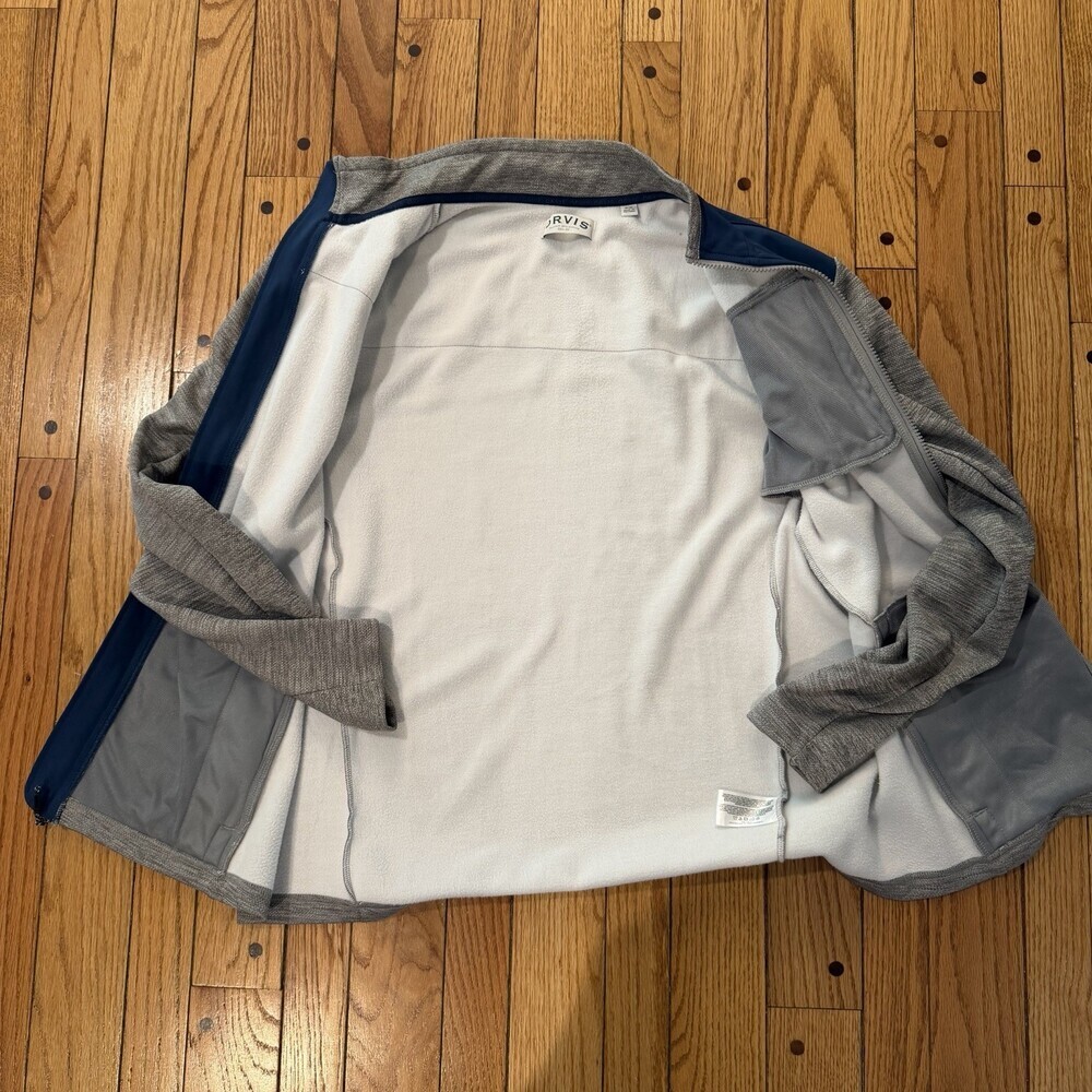 Mens Orvis Bonded Mesh Full Zip Jacket - Light Gray & Blue - Sz. M Pockets - Picture 11 of 13